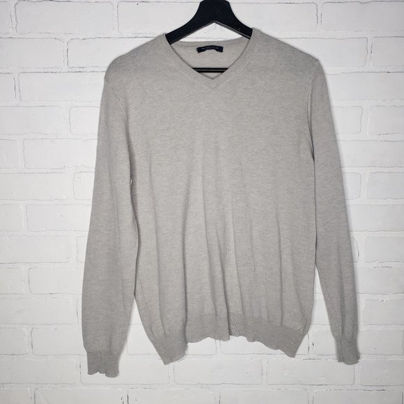 PROPER CLOTH Men's LG Biella S130s Merino V-Neck Sweater Gray Large - Picture 1 of 5